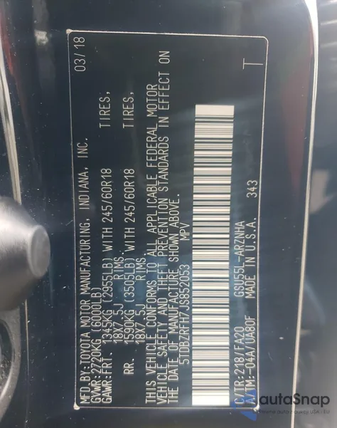 2018 Toyota Highlander Le from USA, damaged, VIN 5TDBZRFH7JS852053